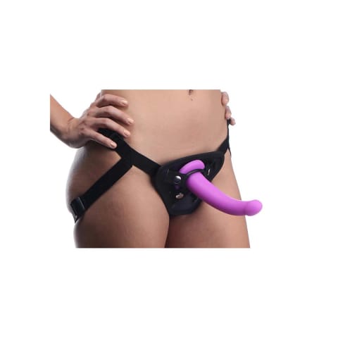 ⁨XR Brands G-Spot Purple - Zestaw silikonowy z uprzężą, 18 cm⁩ w sklepie Wasserman.eu