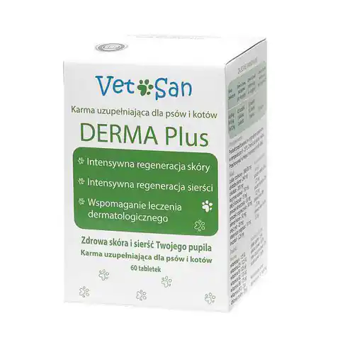 ⁨VETOSAN DERMA Plus - kompleks witamin na zdrową skórę i sierść dla psa i kota - 60 tabletek⁩ w sklepie Wasserman.eu