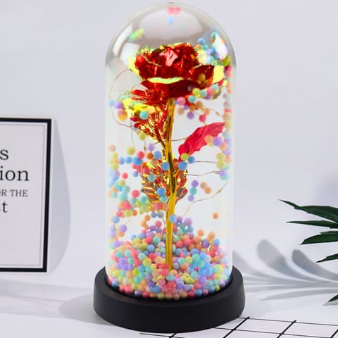 ⁨Wieczna Róża W Kopule Kryształowa Oświetlenie LED Kuleczki Czerwona 21x11cm⁩ w sklepie Wasserman.eu