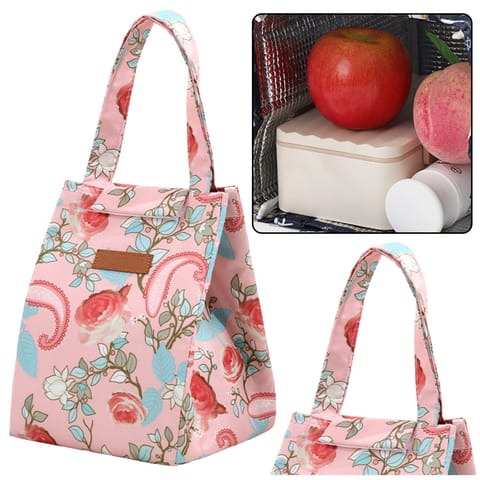 ⁨Torba Termiczna Izolacyjna Śniadaniowa Lunch Bag Różowa Kwiaty 25cm⁩ w sklepie Wasserman.eu
