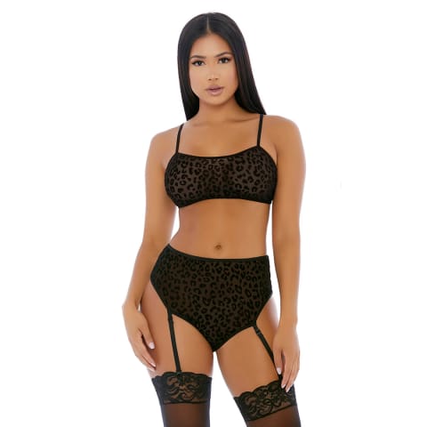 ⁨Forplay Lustful Leopard komplet bielizny XL siateczka z paskami do pończoch⁩ w sklepie Wasserman.eu