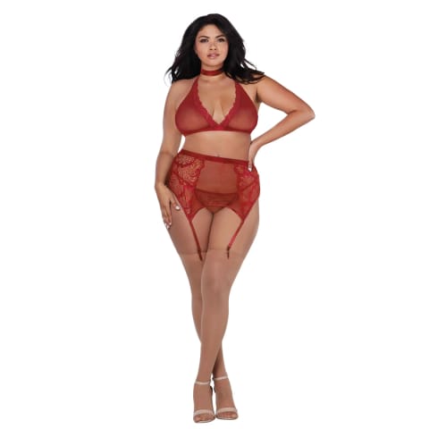 ⁨Dreamgirl Zestaw 4-częściowy Plus Size siateczka koronka aksamit⁩ w sklepie Wasserman.eu