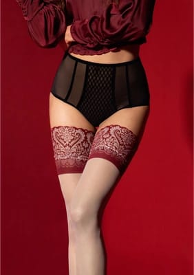 ⁨Fiore Arabesque Pończochy 20 den czerwone koronka 3D S-XL⁩ w sklepie Wasserman.eu