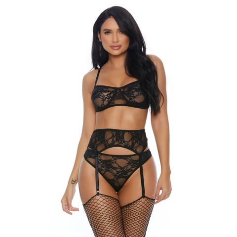 ⁨Forplay Lace Me Down komplet bielizny 3-częściowy XL czarny⁩ w sklepie Wasserman.eu