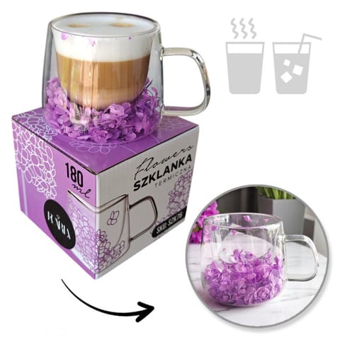 Szklanka termiczna z hortensją w środku fiolet 180 ml 1szt SZK76 w sklepie Wasserman.eu