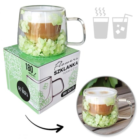 ⁨Szklanka termiczna z hortensją w środku, zielona 180 ml 1szt SZK173⁩ w sklepie Wasserman.eu