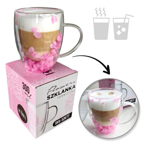 Szklanka termiczna z hortensją w środku róż 300 ml 1szt SZK77 w sklepie Wasserman.eu