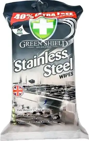 ⁨GREEN Stainless Steel Cleaning Wipes 70pcs SHIELD STAINLESS STEEL WIPES⁩ at Wasserman.eu