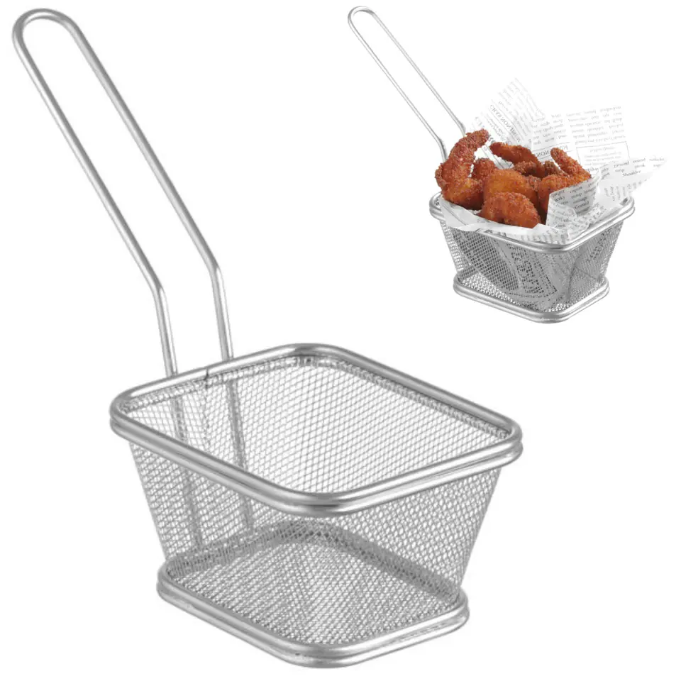 ⁨Miniature fried snack serving basket with handle 105x90x60 mm - Hendi 425664⁩ at Wasserman.eu