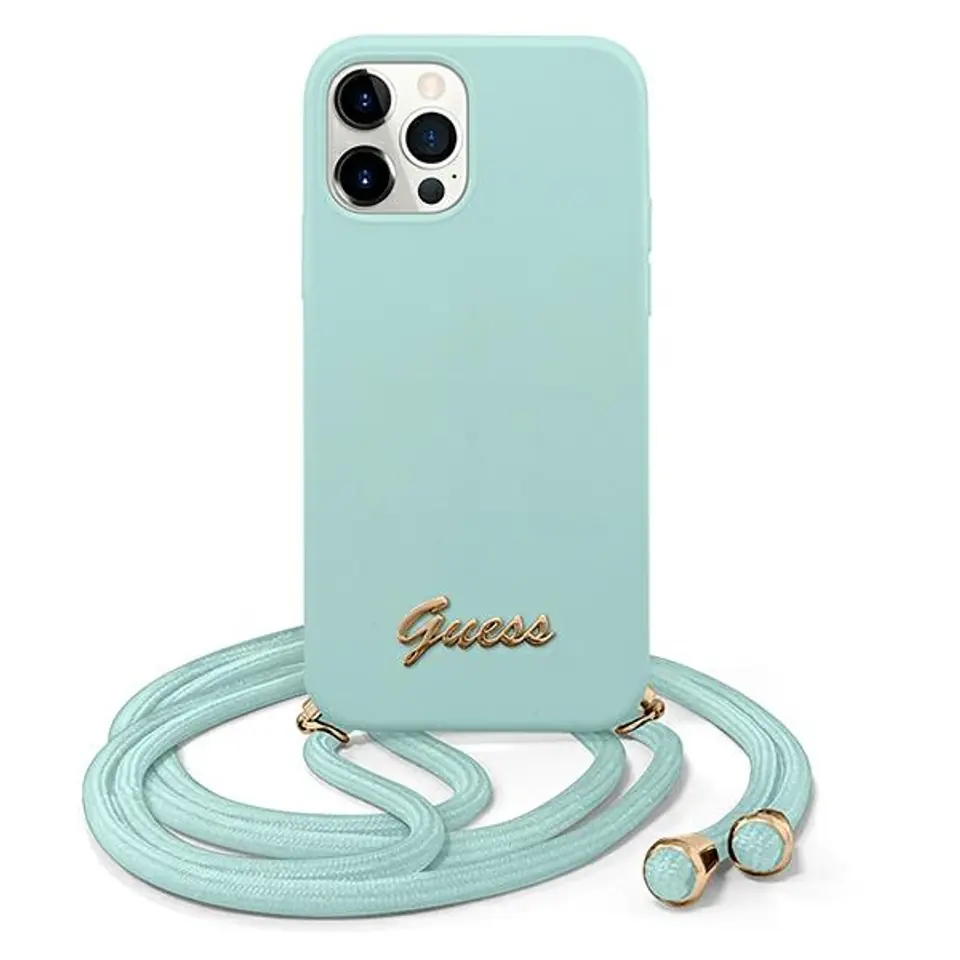 ⁨Guess GUHCP12LLSCLMGLB iPhone 12 Pro Max 6,7" light blue/light blue hardcase Metal Logo Cord⁩ at Wasserman.eu