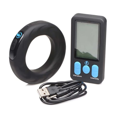 ⁨XR Brands E-Stim Pro silikonowy pierścień wibrujący z pilotem czarny⁩ w sklepie Wasserman.eu