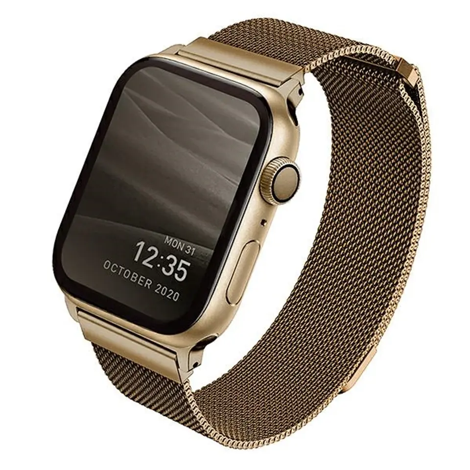 ⁨UNIQ Dante Apple Watch Series 4/5/6/7/SE 44/45mm. Stainless Steel gold/carmel gold⁩ at Wasserman.eu
