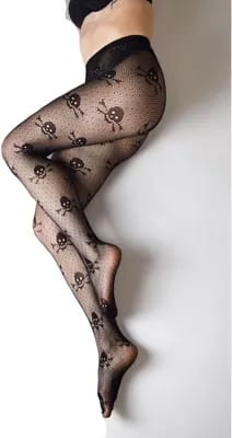 ⁨Kix'ies Rajstopy damskie wzor czaszki siateczka model A czarne⁩ w sklepie Wasserman.eu