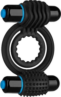 ⁨Doc Johnson Double Vibrating Ring czarny - silikonowy system z podwojną wibracją⁩ w sklepie Wasserman.eu