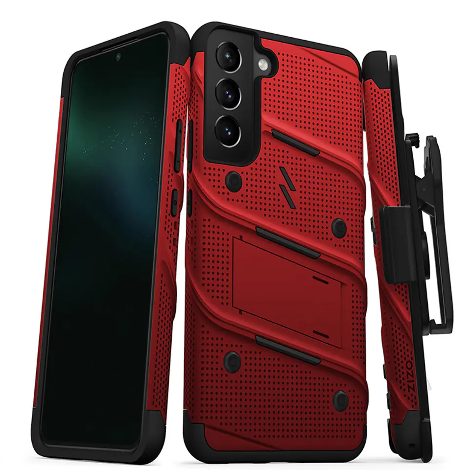 ⁨ZIZO BOLT Series - Samsung Galaxy S22+ Armored Case with 9H Glass for Screen + Handle with Stand (Red)⁩ at Wasserman.eu
