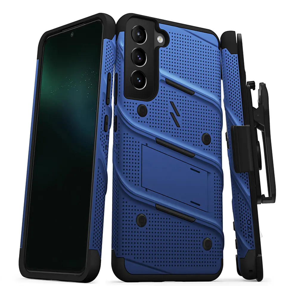 ⁨ZIZO BOLT Series - Samsung Galaxy S22+ Armored Case with 9H Glass for Screen + Handle with Stand (Blue)⁩ at Wasserman.eu