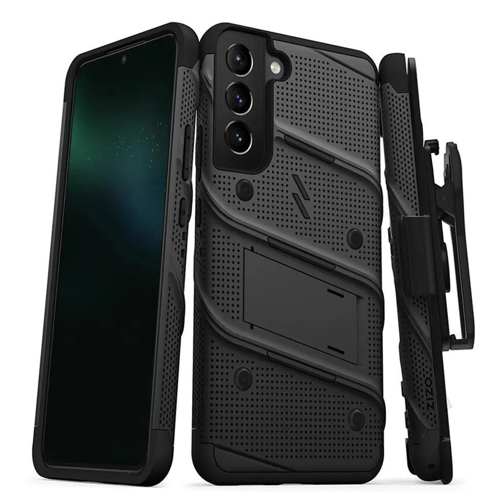 ⁨ZIZO BOLT Series - Samsung Galaxy S22+ Armored Case with 9H Glass for Screen + Handle with Stand (Black)⁩ at Wasserman.eu