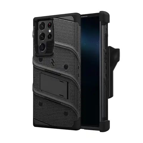 ⁨ZIZO BOLT Series - Pancerne etui Samsung Galaxy S22 Ultra ze szkłem 9H na ekran + uchwyt z podstawką (czarny)⁩ w sklepie Wasserman.eu