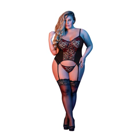 ⁨Magic Silk Exposed Komplet Merry Widow Plus Size koronka czarny⁩ w sklepie Wasserman.eu