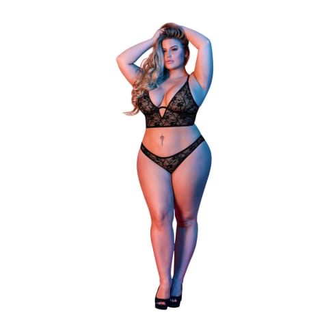 ⁨Magic Silk Exposed Zestaw z fiszbinami i koronką Plus Size czarny⁩ w sklepie Wasserman.eu