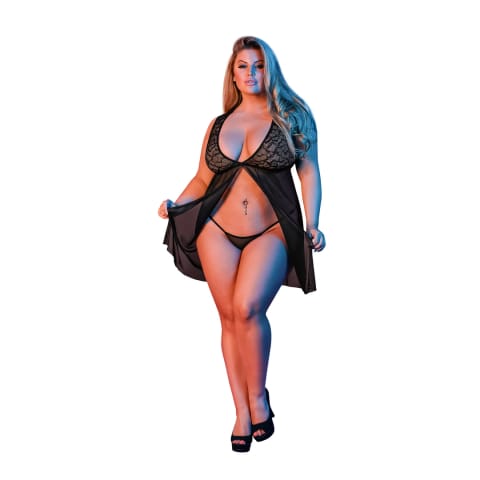 ⁨Magic Silk Exposed Plus Size Babydoll z koronką i odkrytymi plecami⁩ w sklepie Wasserman.eu