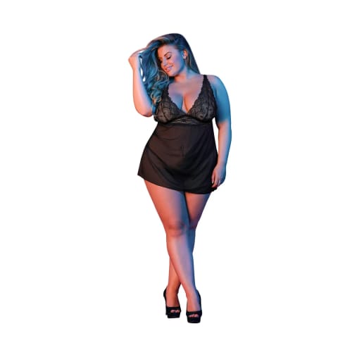 Magic Silk Exposed Babydoll Plus Size z odkrytymi plecami, czarna w sklepie Wasserman.eu