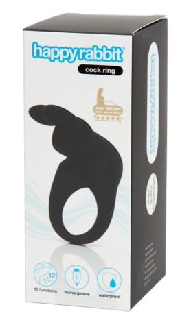 ⁨Happy Rabbit Pierścień silikonowy z wibracjami, czarny, 12 trybow⁩ w sklepie Wasserman.eu