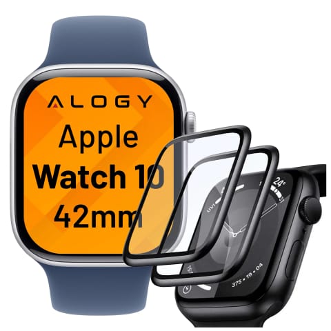 ⁨2x Szkło Hybrydowe do Apple Watch 10 42mm Alogy 3D Glass z czarną ramką⁩ w sklepie Wasserman.eu