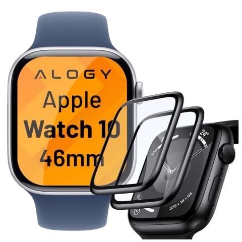 ⁨Szkło Hybrydowe do Apple Watch 10 46mm Alogy 3D Glass z czarną ramką⁩ w sklepie Wasserman.eu