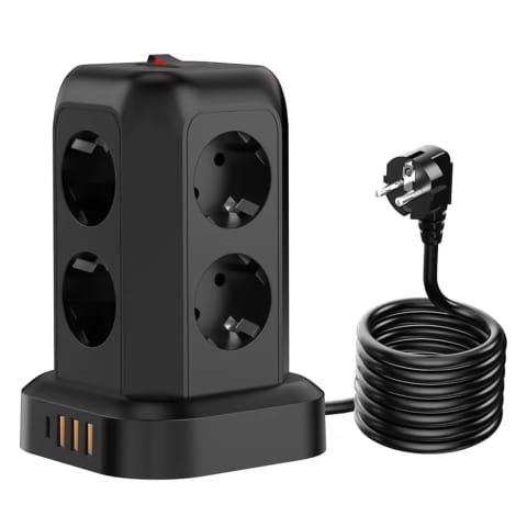 ⁨Przedłużacz 12w1 Rozdzielacz wieża ładująca Alogy ChargeTower Pro 2500W 8x gniazdo ładujące 3x USB.A 1x USB.C kabel 1.8m Czarny⁩ w sklepie Wasserman.eu