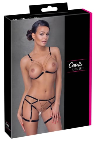 Cottelli Lingerie komplet L - biustonosz z łańcuszkami i koronka, rożowe złoto w sklepie Wasserman.eu