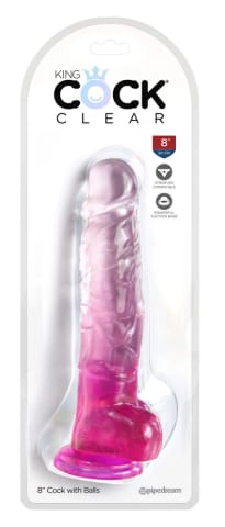 ⁨King Cock Clear Model 8'' Transparentny Rożowy z Przyssawką 20 cm⁩ w sklepie Wasserman.eu