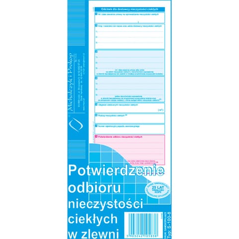 S-100-8 Potwierdzenie odbioru nieczystości ciekłych w zlewni MICHALCZYK I PROKOP w sklepie Wasserman.eu