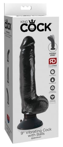 ⁨King Cock Wibrator Model 23 cm Czarny z Przyssawką i Jądrem⁩ w sklepie Wasserman.eu