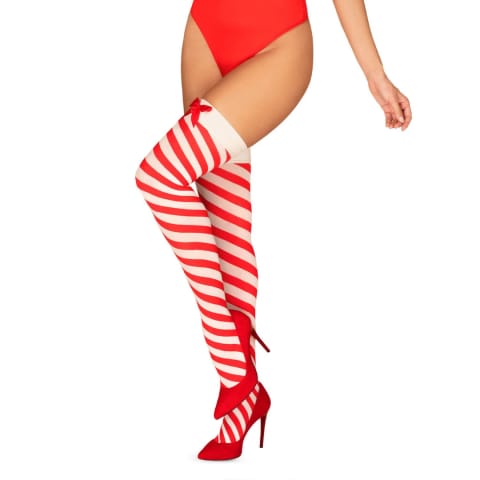 Obsessive - Pończochy Kissmas W Czerwono-Białe Paseczki S/M w sklepie Wasserman.eu