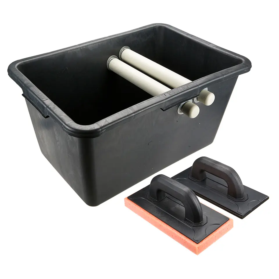 ⁨Tile set, container 40l, trowel with rubber, trowel with soft sponge⁩ at Wasserman.eu