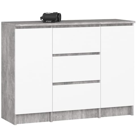 ⁨KOMODA 101 cm 2 DRZWI 3 SZUFLADY BETON / BIAŁY PK⁩ w sklepie Wasserman.eu