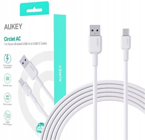 ⁨CB-NAC1 White nylonowy kabel USB C - USB A | 1m | 3A | 60W PD | 20V⁩ w sklepie Wasserman.eu