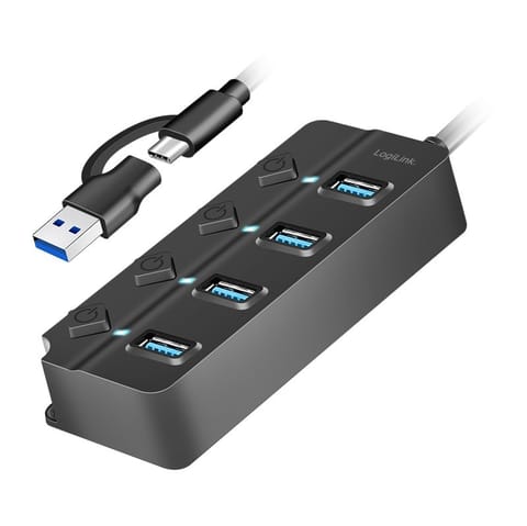 ⁨HUB 4xUSB-A, Gen1, 4x ON/OFF, czarny⁩ w sklepie Wasserman.eu