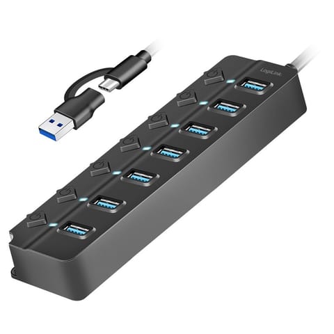 ⁨HUB USB3.2 Gen1, 7x USB-A, 7xON/OFF, czarny⁩ w sklepie Wasserman.eu