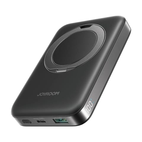 ⁨Magnetyczny bezprzewodowy powerbank Joyroom JR-PBM12 22,5W z uchwytem (czarny)⁩ w sklepie Wasserman.eu