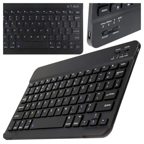 ⁨Uniwersalna Klawiatura Bezprzewodowa Bluetooth 10" Windows Android iOS Czarna⁩ w sklepie Wasserman.eu