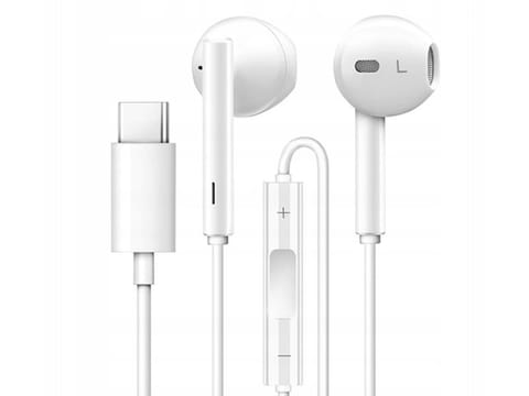 ⁨Słuchawki przewodowe do Huawei CM33 USB-C Type C mikrofon + pilot białe⁩ w sklepie Wasserman.eu