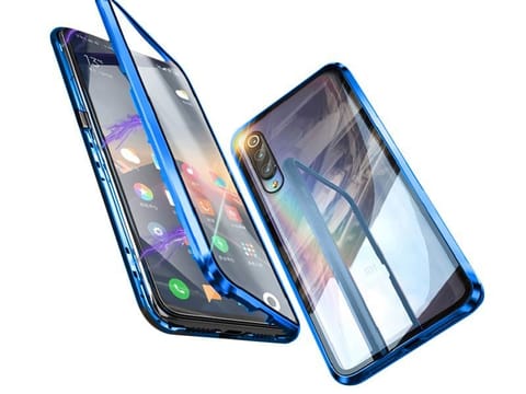 ⁨Etui magnetyczne szklane Dr.Fit dwustronne do Xiaomi Mi 9 Niebieskie⁩ w sklepie Wasserman.eu