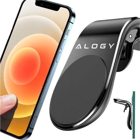 ⁨Uchwyt magnetyczny do samochodu na telefon do kratki nawiewu mocny Alogy Czarny⁩ w sklepie Wasserman.eu