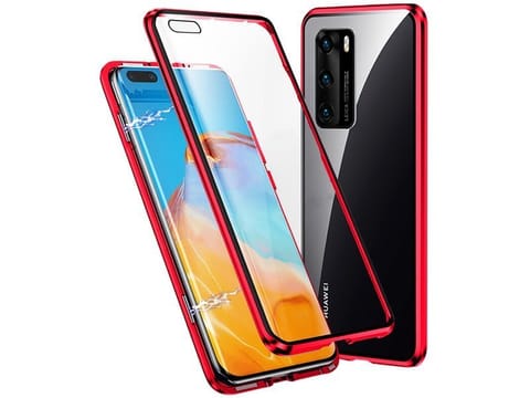 ⁨Etui magnetyczne szklane Dr.Fit dwustronne do Huawei P40 Czerwone⁩ w sklepie Wasserman.eu