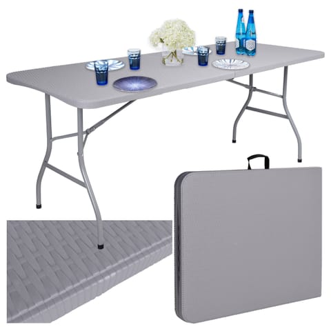 ⁨Stół cateringowy RATTAN składany w walizkę - 180 cm szary⁩ w sklepie Wasserman.eu