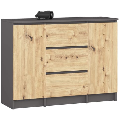 ⁨KOMODA K100 2D 3SZ PK GRAFIT SZARY / DĄB ARTISAN⁩ w sklepie Wasserman.eu