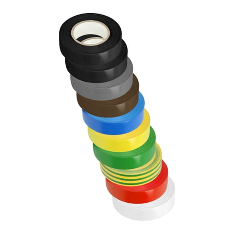 ⁨Zestaw 10 taśm 19mm, 2x czarna, szara, brązowa, niebieska, żółta, zielona, żółto-zielona, czerwona, biała, długość 20m⁩ w sklepie Wasserman.eu