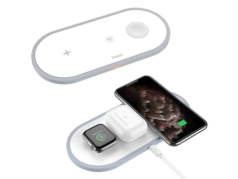 ⁨Ładowarka indukcyjna Qi 3w1 HOCO CW24 3IN1 do iPhone/AirPods/Watch White⁩ w sklepie Wasserman.eu